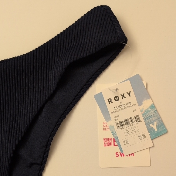 NWT Roxy Navy Ribbed Swim Bottom Rib Love Scoop Cheeky Bikini Blue - Size XS - Picture 3 of 10